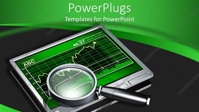  Presentation with green screen - Electronic screen with green chart with a magnifying glass