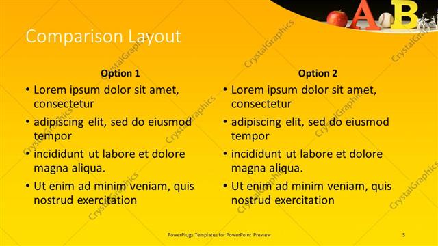 Comparison presentation slide layout