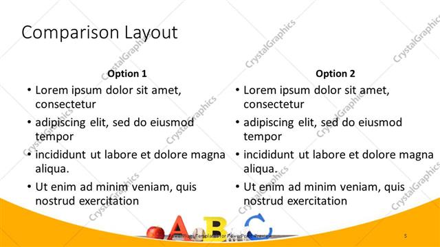 Comparison presentation slide layout