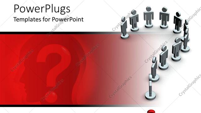  Presentation with question - Eleven white and one red 3D human character forming a question mark