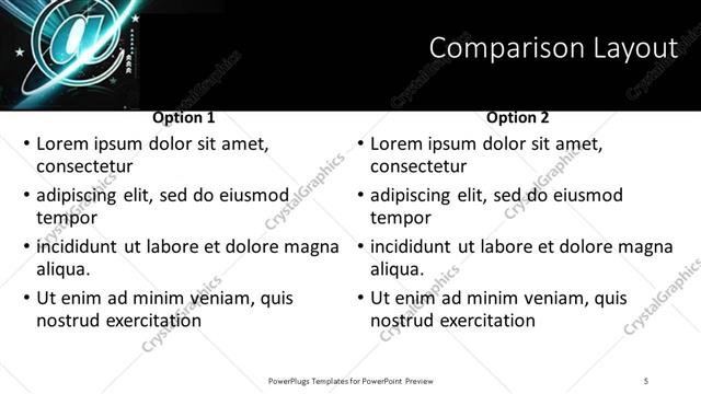 Comparison presentation slide layout