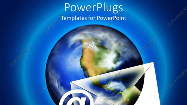  Presentation with world globe earth - Email at symbol with letter, world Earth globe, blue background