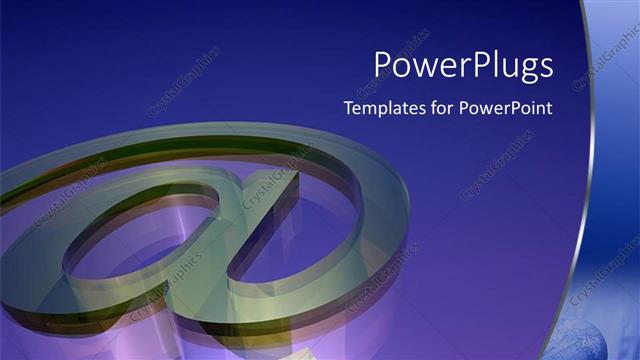  Presentation with purple business - @ email symbol on purple background and small depiction of hands holding globe