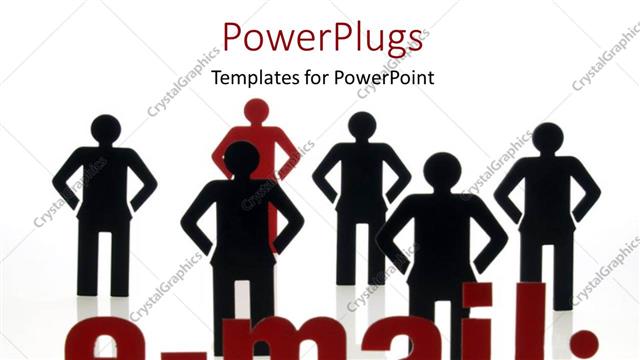  Presentation with email - Email text with 2D men posing on white background with reflection
