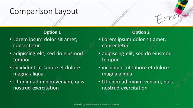Comparison presentation slide layout