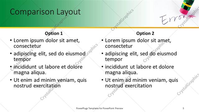 Comparison presentation slide layout