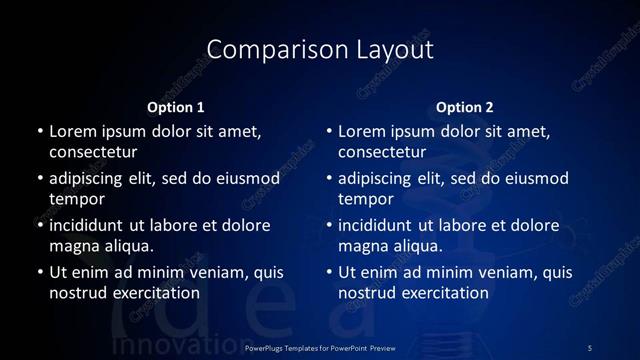 Comparison presentation slide layout