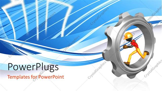  Presentation with blue metallic - An engineer with a 3D metallic gear and blue building and curves