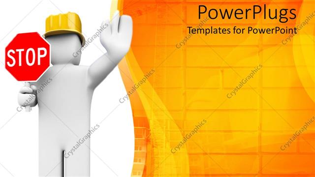  Presentation with danger - Engineer with helmet on and stop sign to depict danger