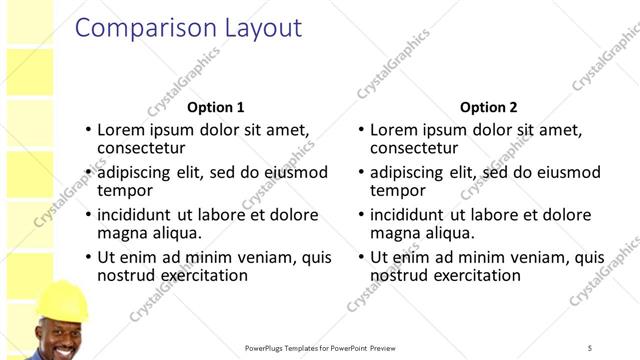 Comparison presentation slide layout