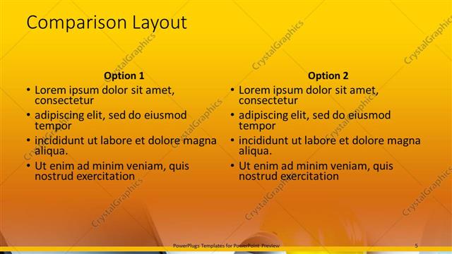 Comparison presentation slide layout