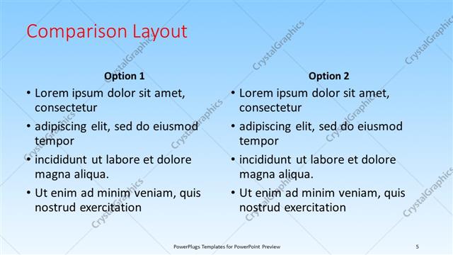 Comparison presentation slide layout