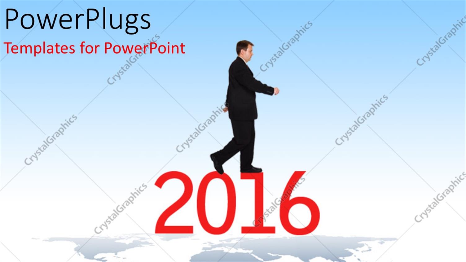 Featuring Entrepreneur Walking Over the Year 2016 with World Map Below