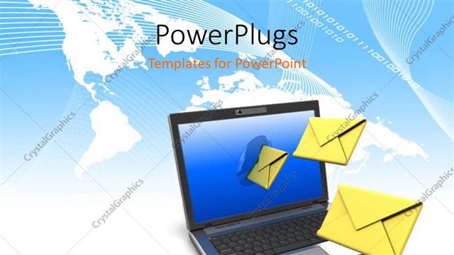  Presentation with email - Envelope symbols popping out from laptop screen over world map
