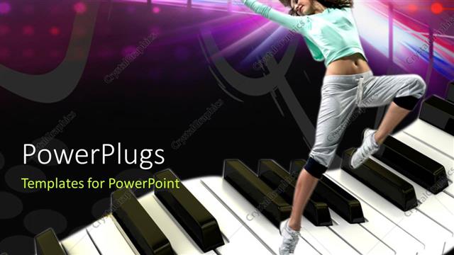  Presentation with keys - Equalizer bars in background with beautiful lady dancing on piano keys