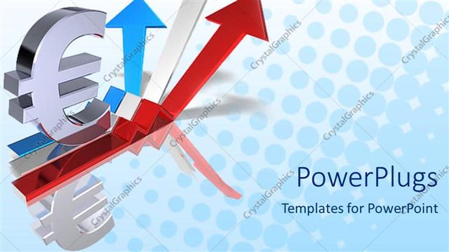  Presentation with upwards - Euro sign sitting on a red, white and blue arrow pointing upwards