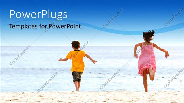  Presentation with sea - Two kids playing ont he beach with sea in background