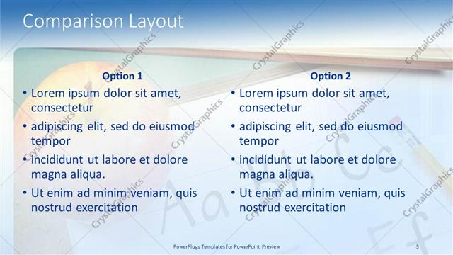 Comparison presentation slide layout