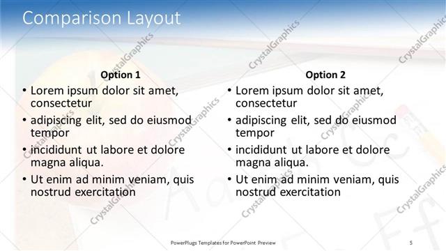 Comparison presentation slide layout