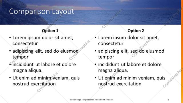 Comparison presentation slide layout