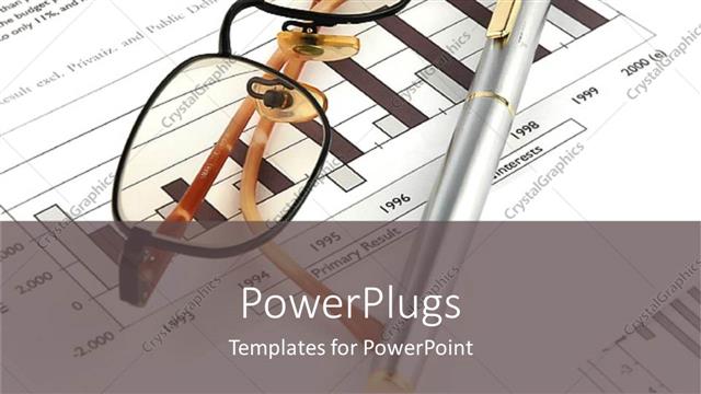  Presentation with report - Eye glasses and ball point pen on yearly financial report