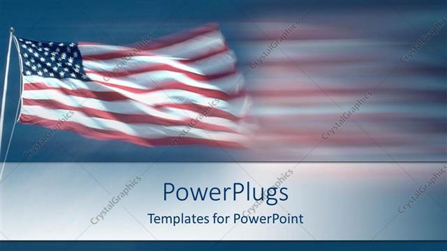 Presentation with faded - Faded depiction of American flag on pole depicting motion on blue background