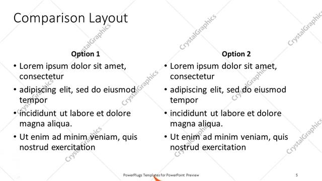 Comparison presentation slide layout