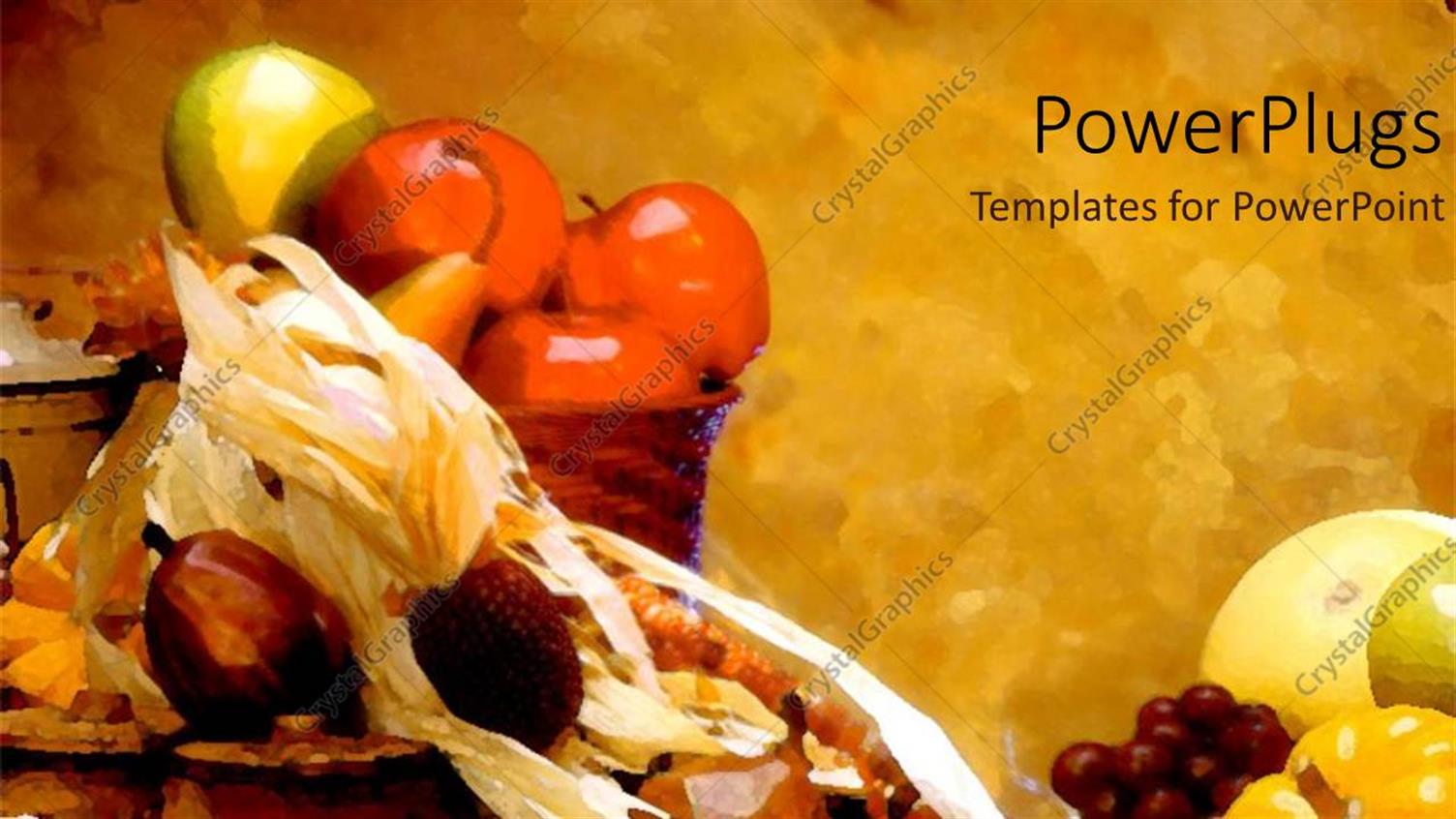 Featuring Fall Depiction with Baskets Filled with Fruits on Grunge Background