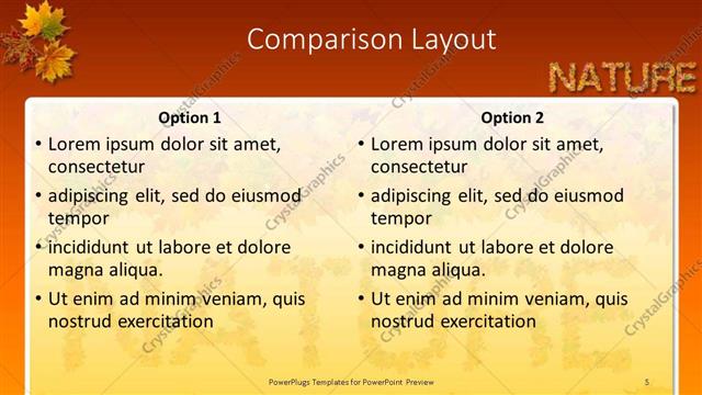 Comparison presentation slide layout