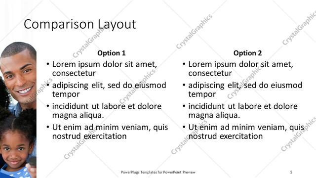 Comparison presentation slide layout