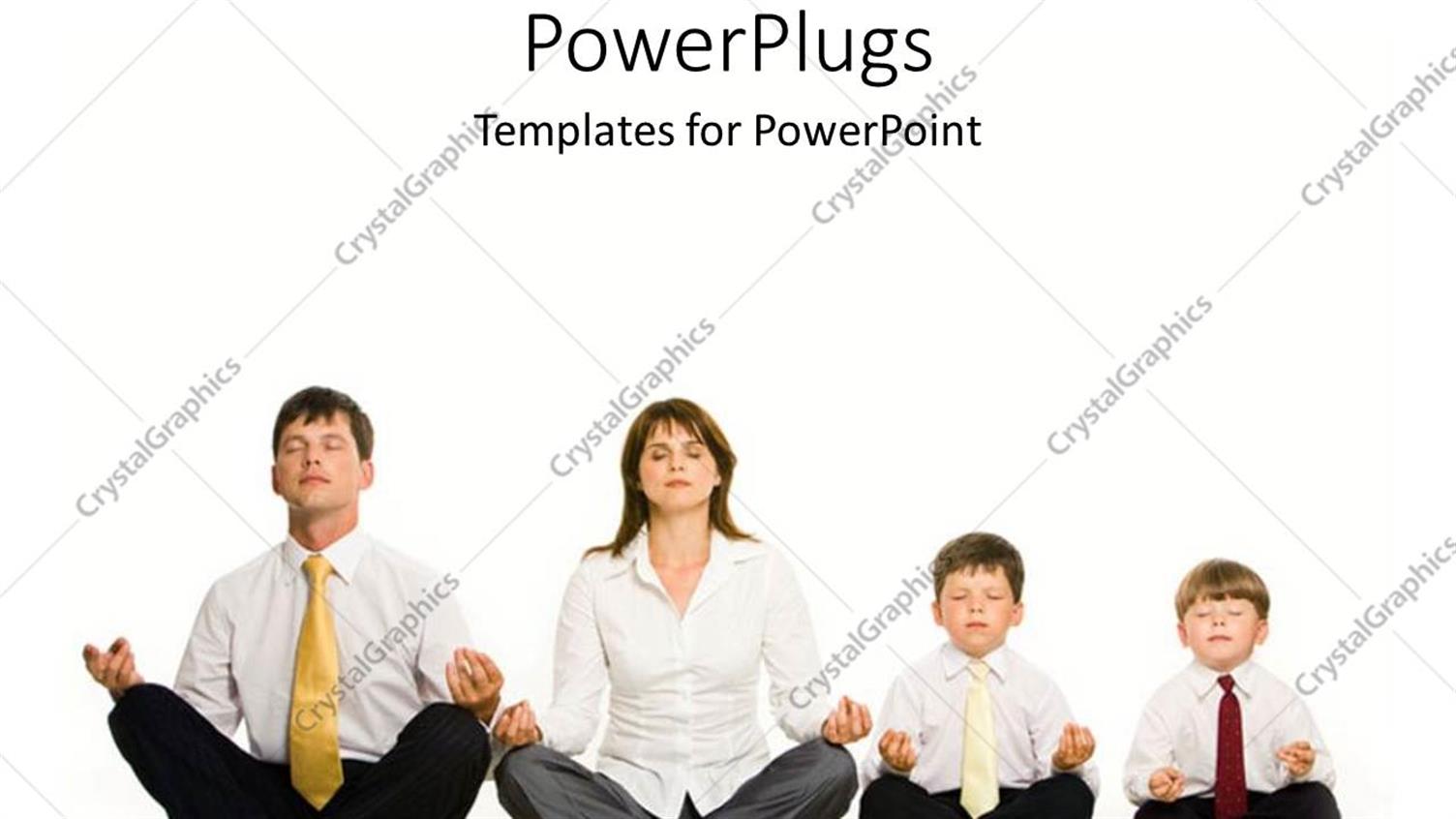 Featuring Family of Four Corporately Dressed all Doing Yoga Exercise