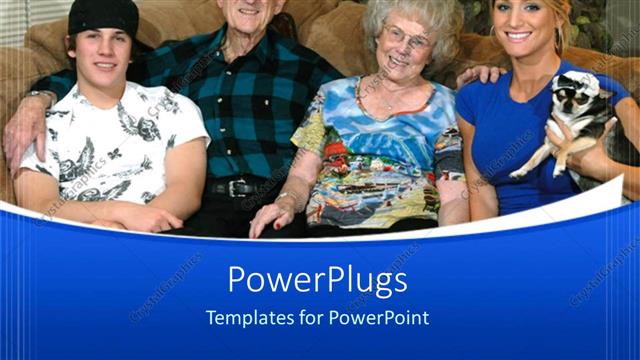  Presentation with family - Family of four all smiling and sitting together on a couch
