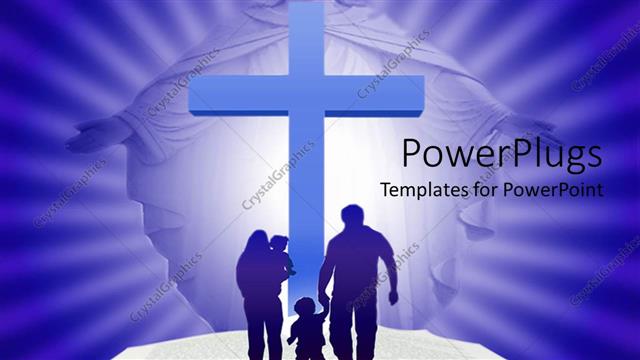  Presentation with cross - Family of four walking on a Bible with a cross