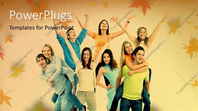  Presentation with leaves - A family happy in the fall season with leaves in background