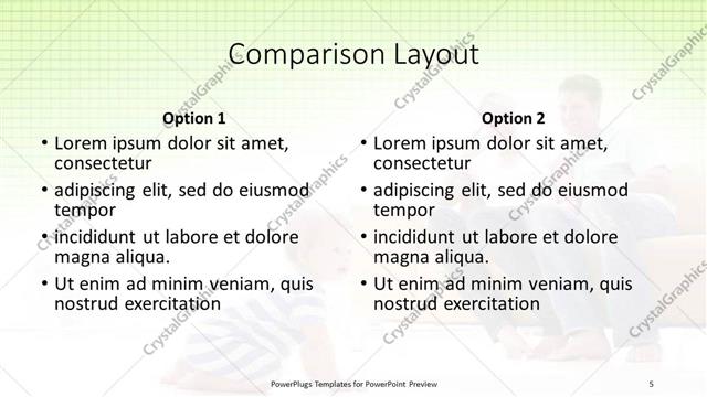 Comparison presentation slide layout