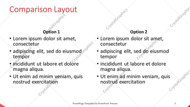 Comparison presentation slide layout