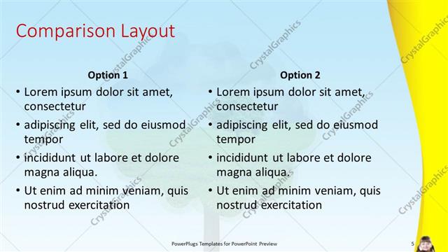 Comparison presentation slide layout