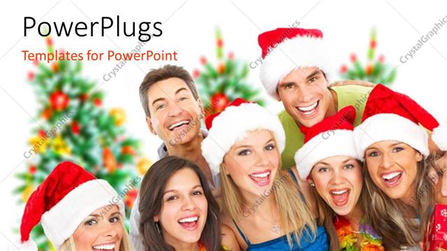  Presentation with celebrate - A family of seven dressed for Christmas smiling happily