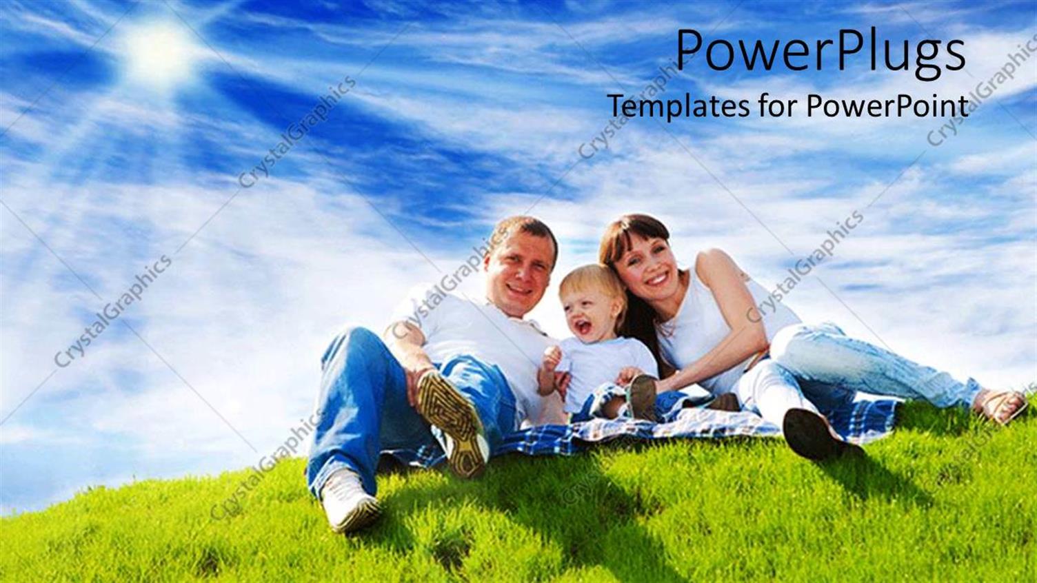 Featuring a Family of Three Smiling Happily on a Grass Field