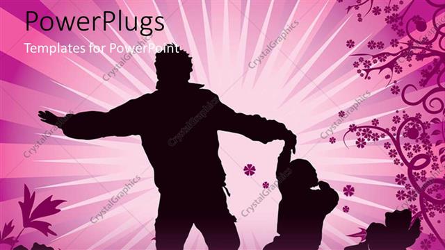  Presentation with flowery - A family of two jumping happily over a purple flowery background