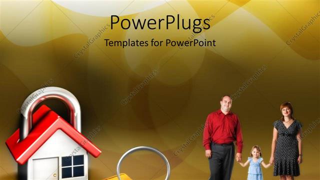  Presentation with safety - Famiy of three with an animated house in a padlock shape