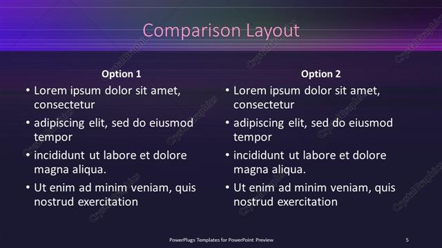 Comparison presentation slide layout