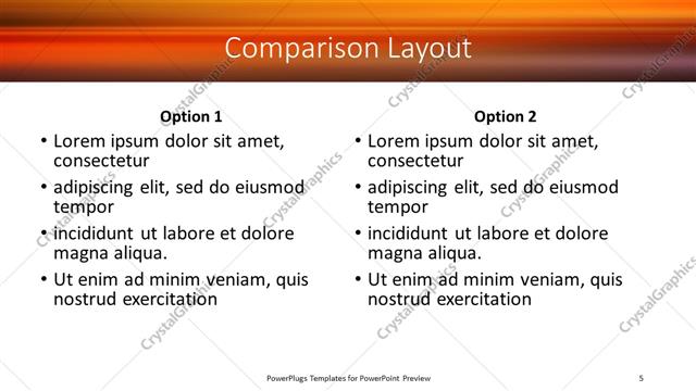Comparison presentation slide layout