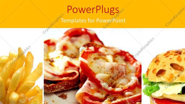  Presentation with yellow color - Fast food theme with pizza, burger and french fires, yellow color
