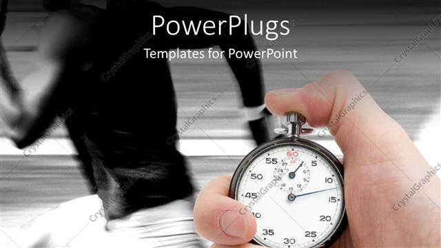  Presentation with runner - Fast runner in black and white being timed with a stop watch
