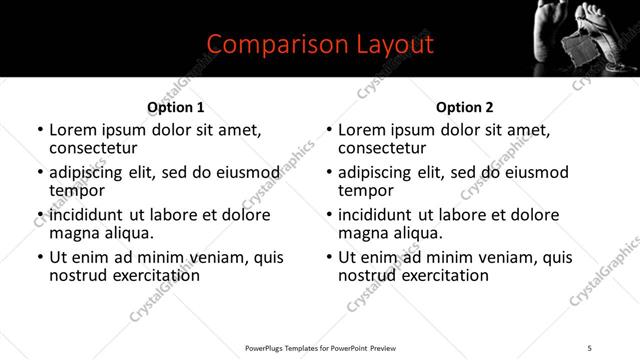 Comparison presentation slide layout