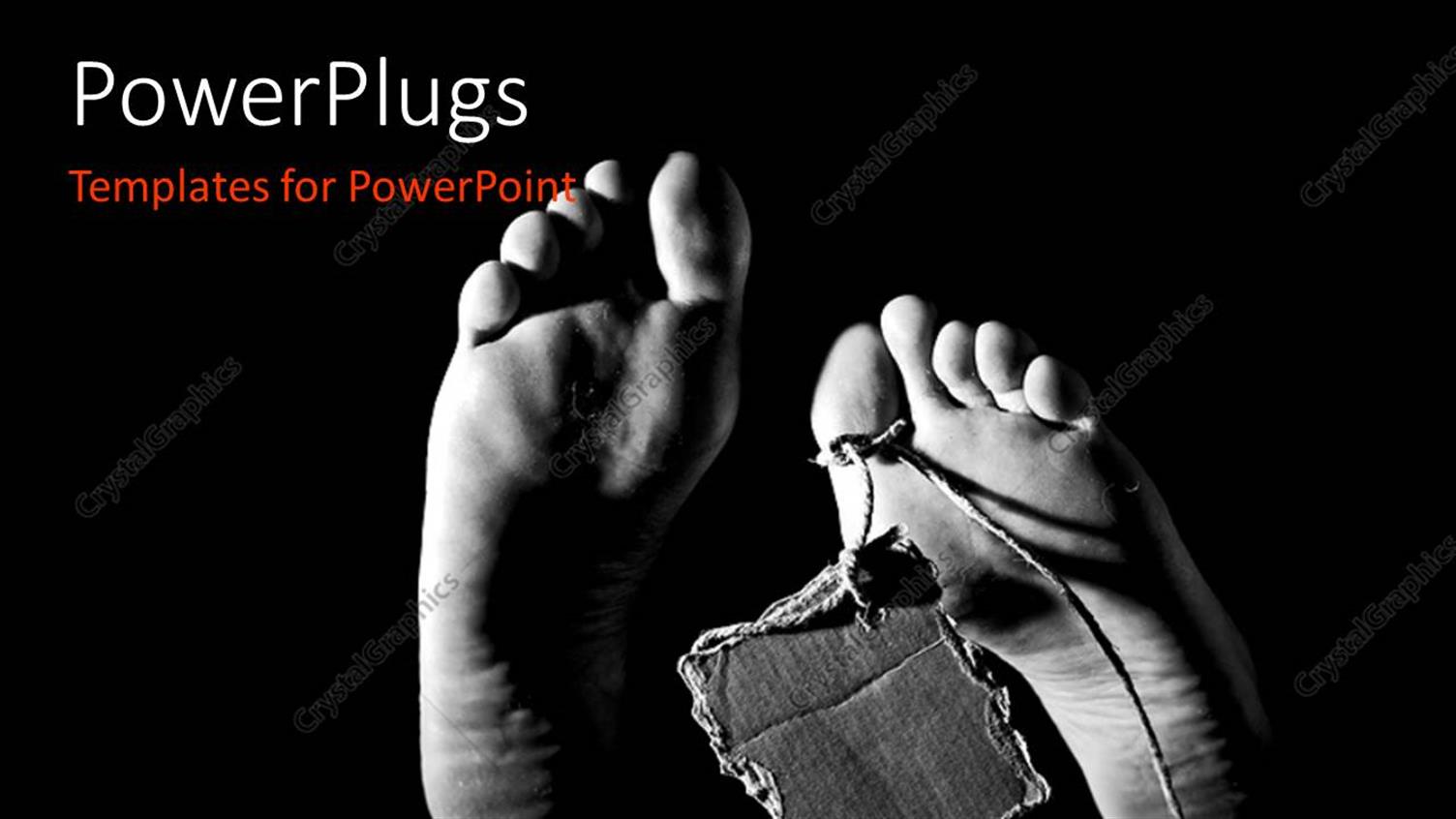 Featuring Feet of Dead Body with small Cardboard Square Tied to Toe