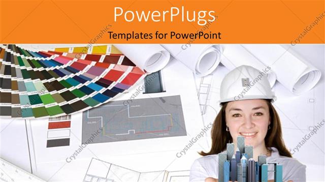  Presentation with building houses - Female architect holding 3D houses with building plans in background