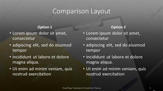 Comparison presentation slide layout