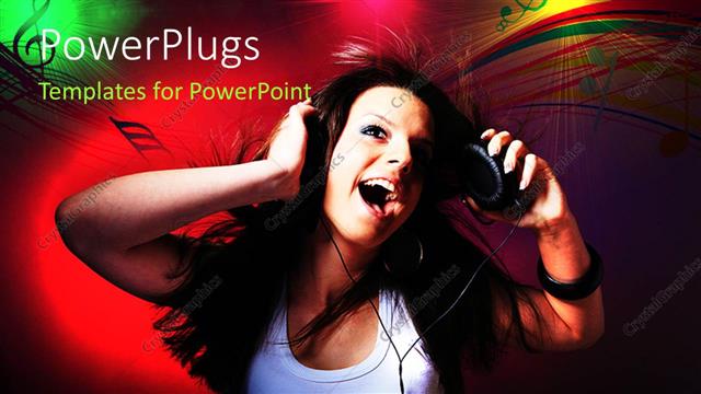  Presentation with colorful music - A female dancing with a headphone and a colorful music theme background